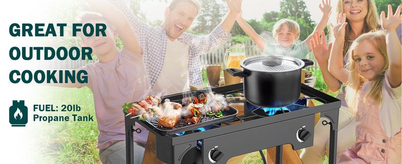 GEEKHOM 3 Burner Outdoor Propane Gas Stove 225,000 BTU High Pressure Stand Cooker for Backyard Cooking Camping Home Brewing Canning Turkey Frying, 20 PSI Regulator GEEKHOM 3 Burner Outdoor Propane Gas Stove 225,000 BTU High Pressure Stand Cooker for Backyard Cooking Camping Home Brewing Canning Turkey Frying, 20 PSI Regulator