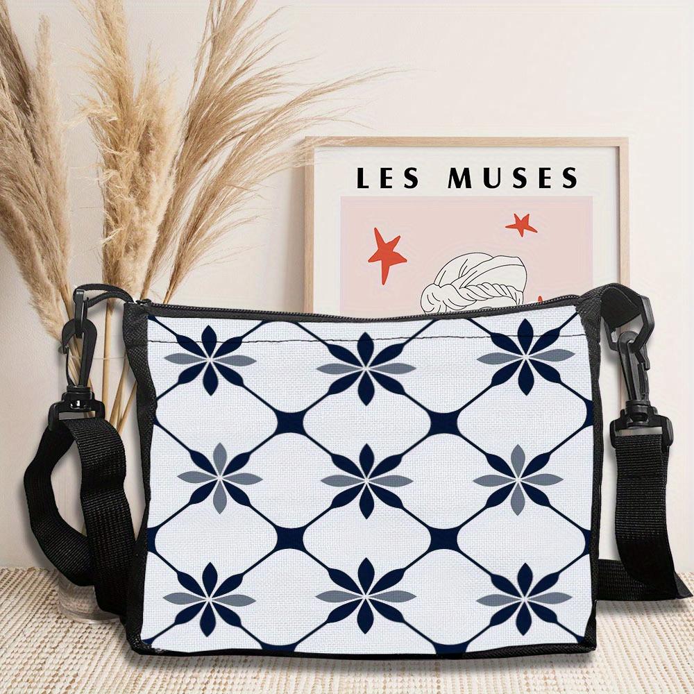 Geometric and floral blue and white compact shoulder bag, party accessories, a must-have for trend lovers 7.14