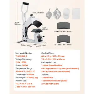 VEVOR Hat Heat Press Machine, with 2 Interchangeable Platens and Caps Stretcher, Precise Temperature Time Control, Heat Press for Hats and Caps, for HTV Iron On and Sublimation Projects, White