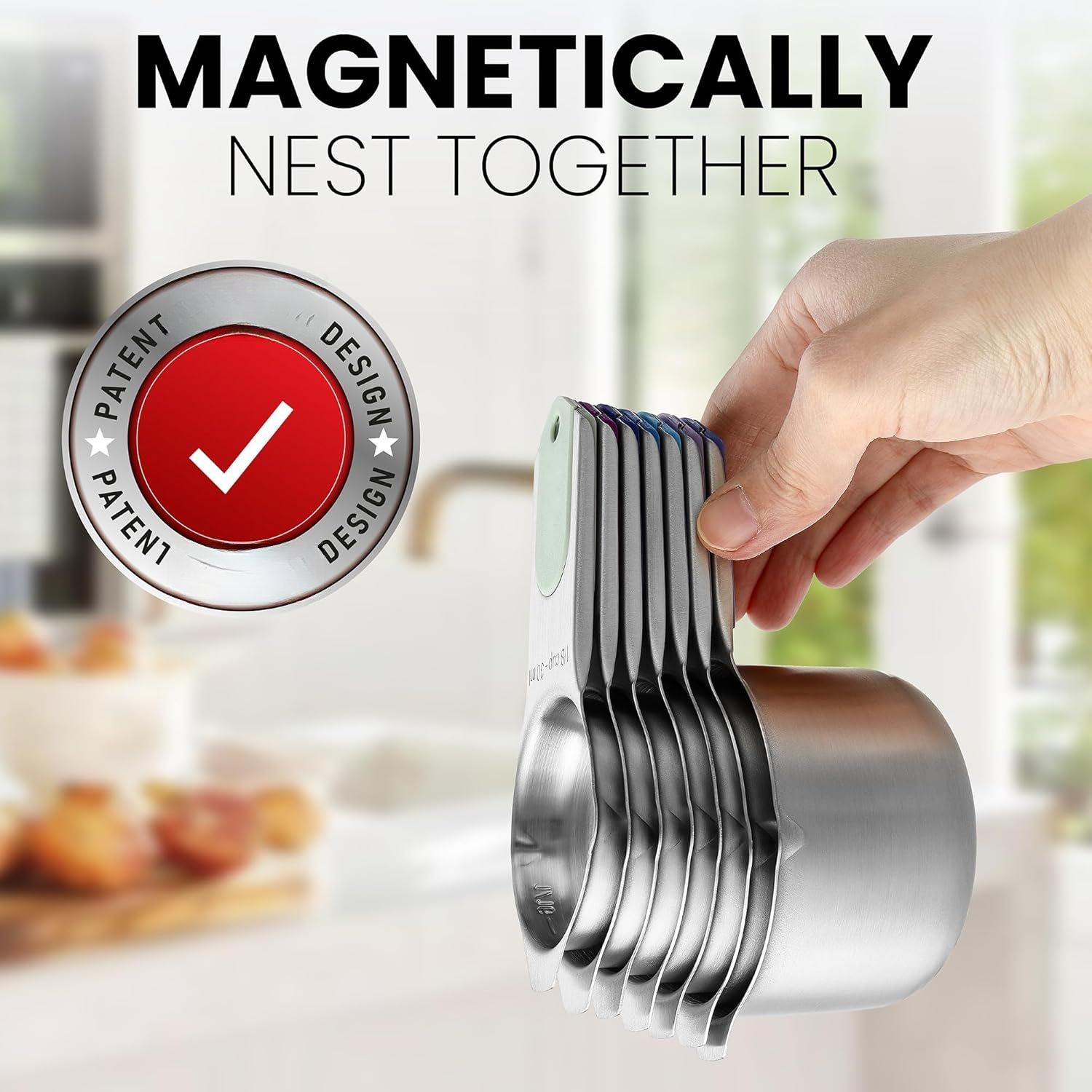 Stainless Steel Measuring Cups, Set of 7 & Heavy Duty Measuring Spoons, Set of 8 with Leveler - 2 Product Bundle - Winter Frost Stainless Steel Measuring Cups, Set of 7 & Heavy Duty Measuring Spoons, Set of 8 with Leveler - 2 Product Bundle - Winter Frost
