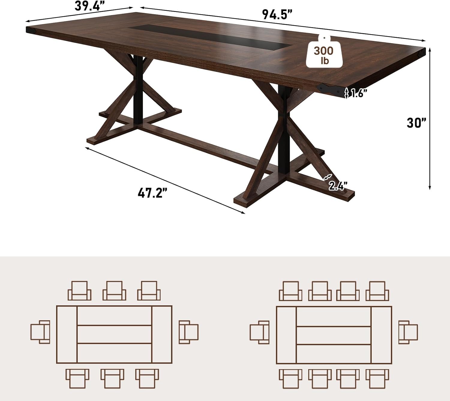 71inch/78inch/94inch Farmhouse Dining Table for 5 6 8 10 People,Rectangular Kitchen Table W/Thickness Waterproof Wood Grain Tabletop,6FT Large Rustic Dinner Table W/Adjustable Leg for Dining Living Room(Brown&black/Brown/Oak)
