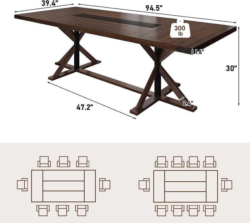 71inch/78inch/94inch Farmhouse Dining Table for 5 6 8 10 People,Rectangular Kitchen Table W/Thickness Waterproof Wood Grain Tabletop,6FT Large Rustic Dinner Table W/Adjustable Leg for Dining Living Room(Brown&black/Brown/Oak)
