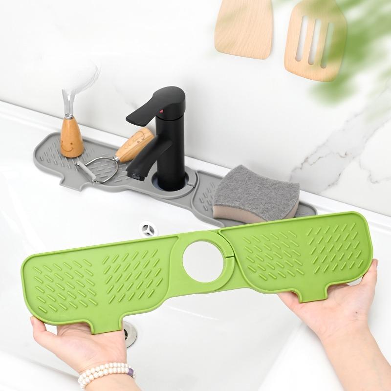 Silicone Drying Mat Sink Faucet and Countertop Organizer for Soap and Accessories