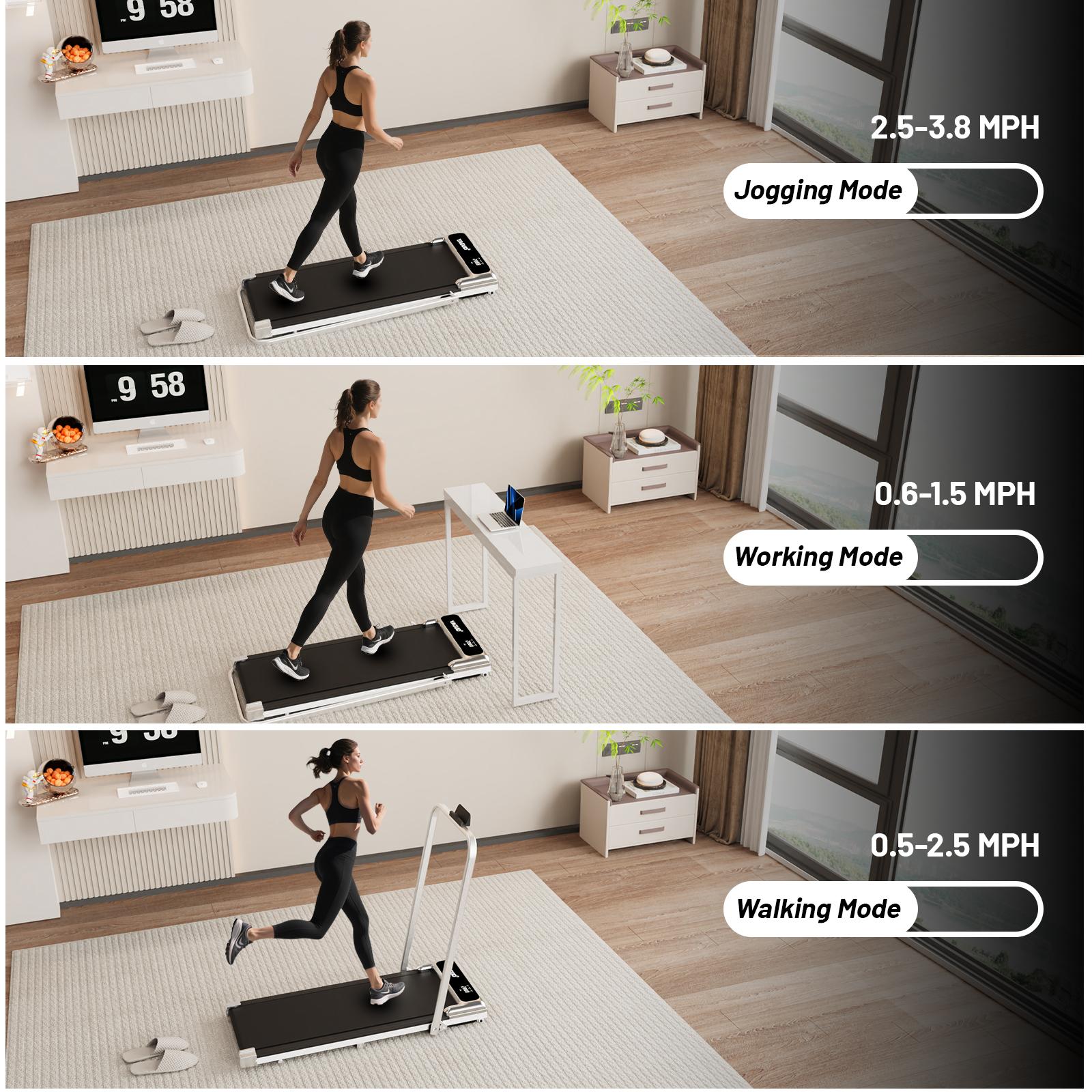 YAGUD Folding Treadmill with Colorful Handrails, Upgraded Low-Noise Motor, 265lbs Capacity, Dual Shock Absorption, Remote & Transport Wheels, Bonus Resistance Bands SpringStatements