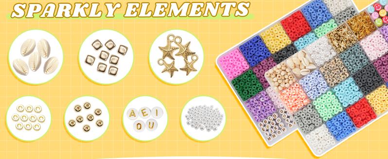 Clay Beads Bracelet DIY Kit - 6300pcs 6mm Polymer Clay Beads Set with 18 Vibrant Colors, Letter Charms, Gold Rings & Accessories for Jewelry Making Perfect Gift for Girls' Necklaces & Crafts TikTokShopBlackFriday