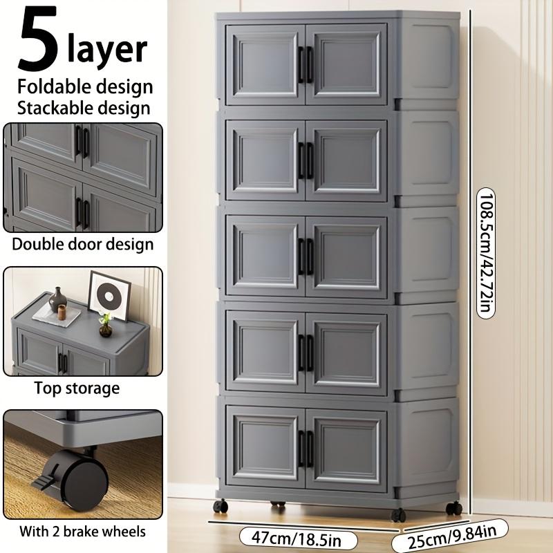 Office locker, foldable vertical file storage cabinet, stackable plastic storage box with lid, desktop file organizer storage box, for office, home, school, garage, gym, black, width 36/47cm-14.17/18.5in