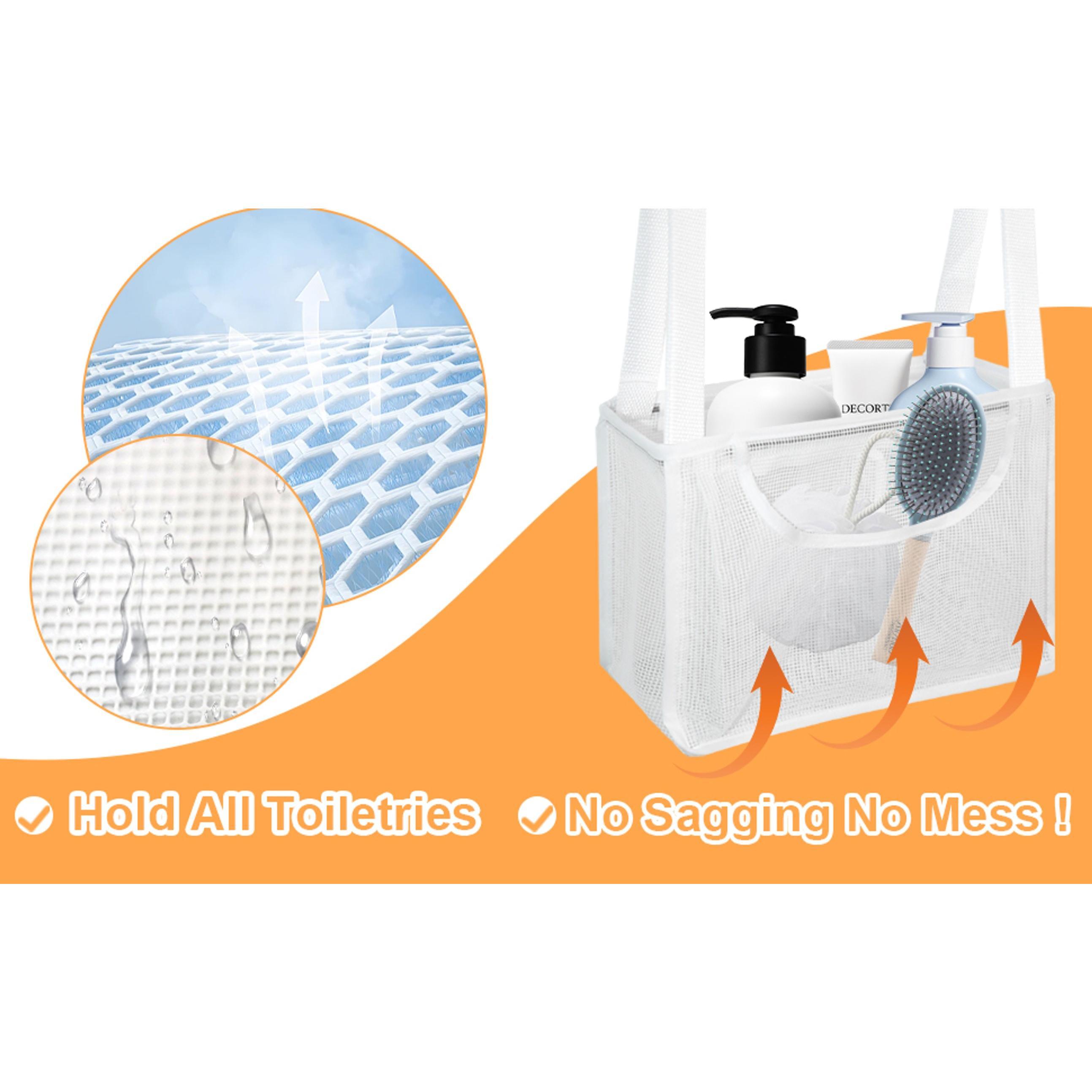 PVC Mesh Hanging Shower Caddy Organizer with 2pc Magnetic Hooks, Portable Adjustable Travel Bathroom Bag with Pockets for RV, Camping, Cruise, Dorm, Gym, White, 12“x5 x7（LxWxH）