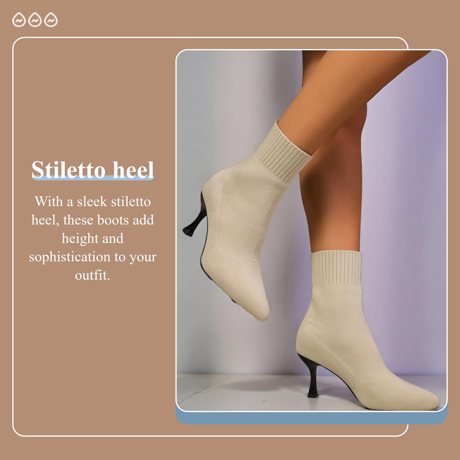 Women's Pointed Toe High Heels Socks Boots, Stiletto Heeled Boots, Stretch-knit Ankle Boots with Slimming Fit Design, Trendy Booties for Spring Autumn, Gifts for Her, Breathable Comfortable Footwear, Versatile Boots, Casual Warm Boots