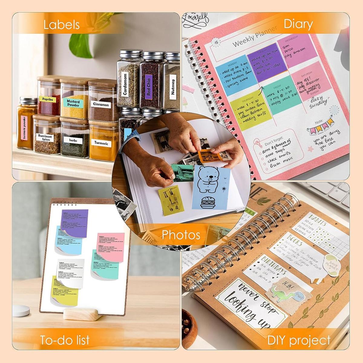 Portable Mini Printer, Thermal Inkless Sticker Maker, Inkless Label Printer with 5 Rolls of Color Stickers, Suitable For Photos, Diaries, Notes, And Memos, Compatible with iOS & Android, Portable Thermal Printers