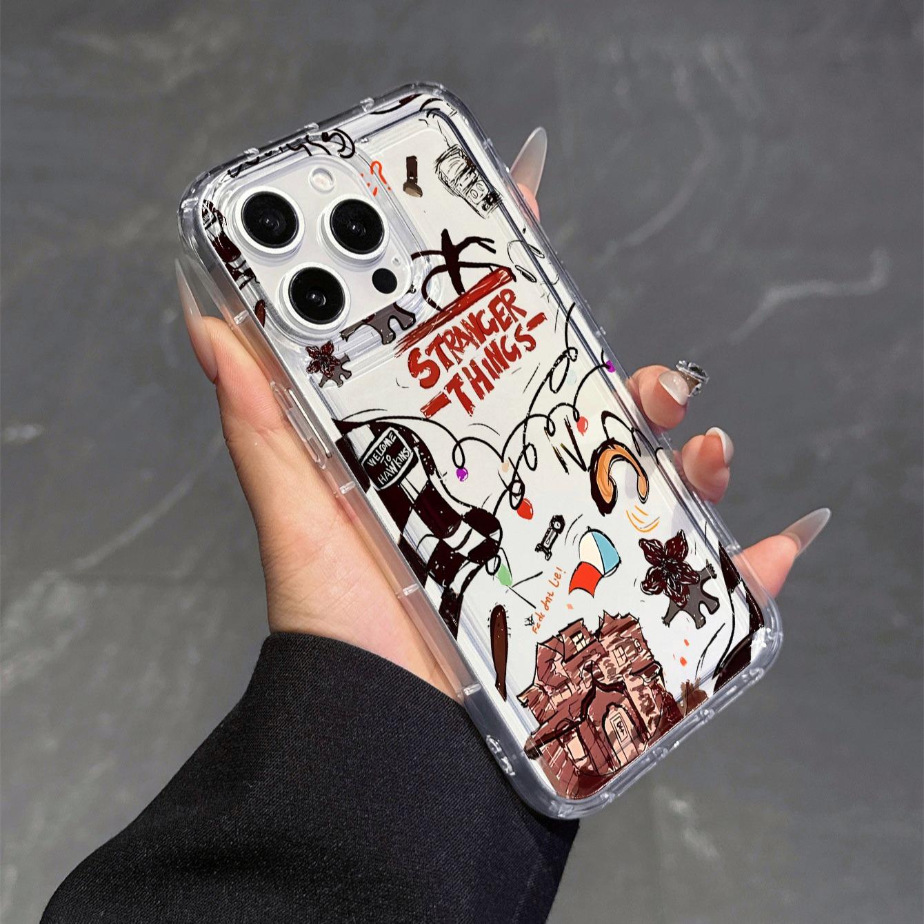 Transparent Shockproof Phone Case for Apple & Samsung, Stranger Things Pattern, Fits Air 17 Pro Max Plus 15 14 13 12 11 X XR