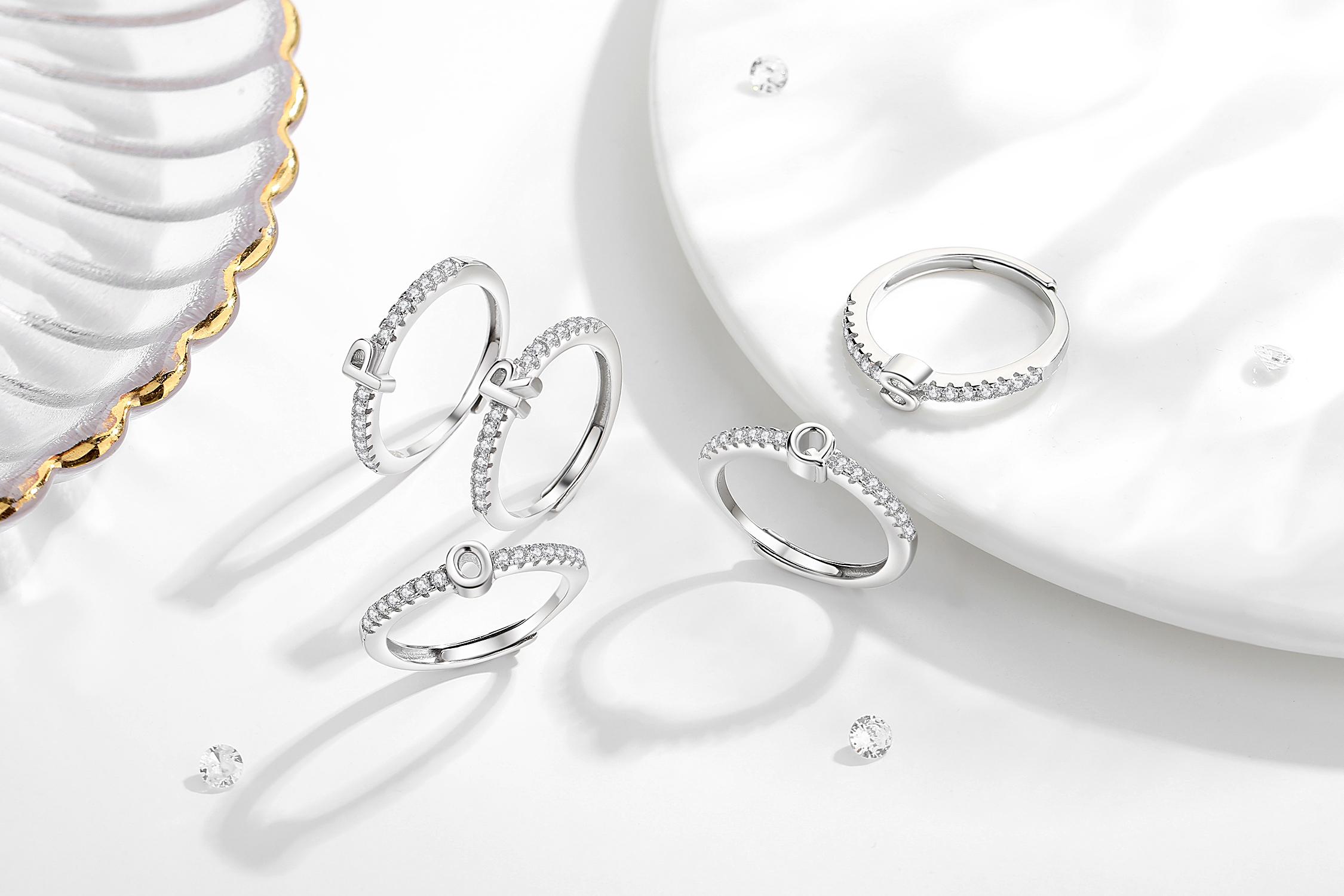 26 Initial Rings for Women & Girls, Letter A - Z Shiny Adjustable Open Rings, Personalized Name Ring Gifts For Birthday and Valentines