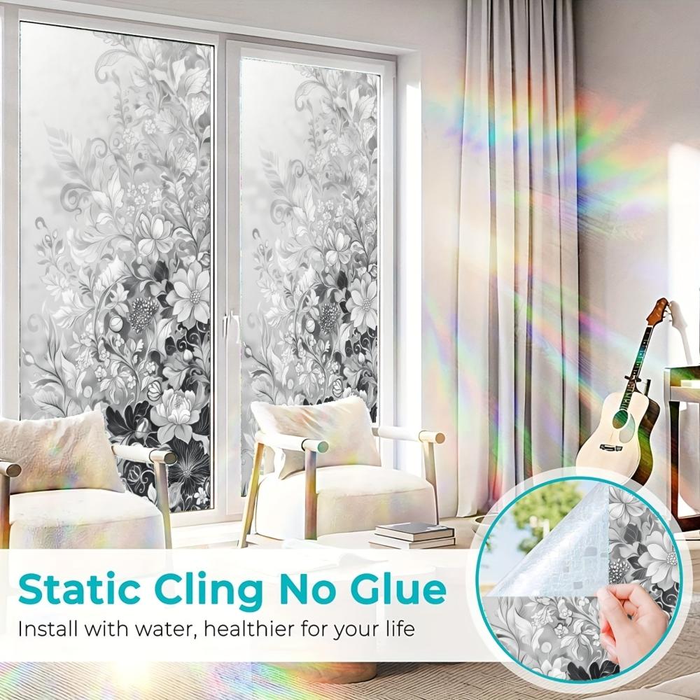 2D Flat Static Cling Floral Pattern Decorative Stickers Window Film Ornament Decoration Sticker For Living Room And Bedroom Removable Window Decals For Glass Windows