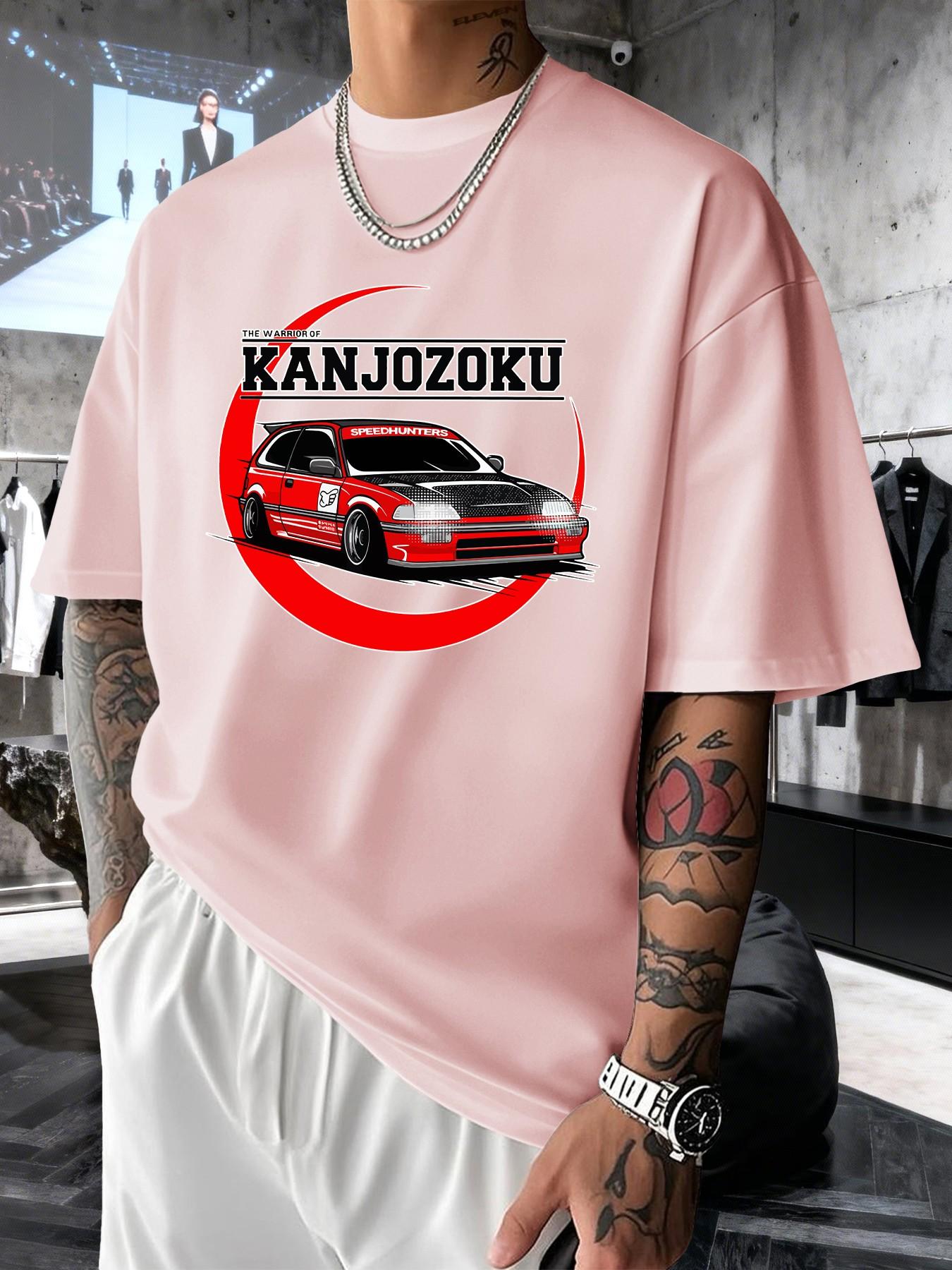 Kanjozoku Jdm Car Culture Print Men's Fashion T-Shirt, Casual Streetwear Short Sleeve Top, Comfortable Round Neck Tee for Spring Summer