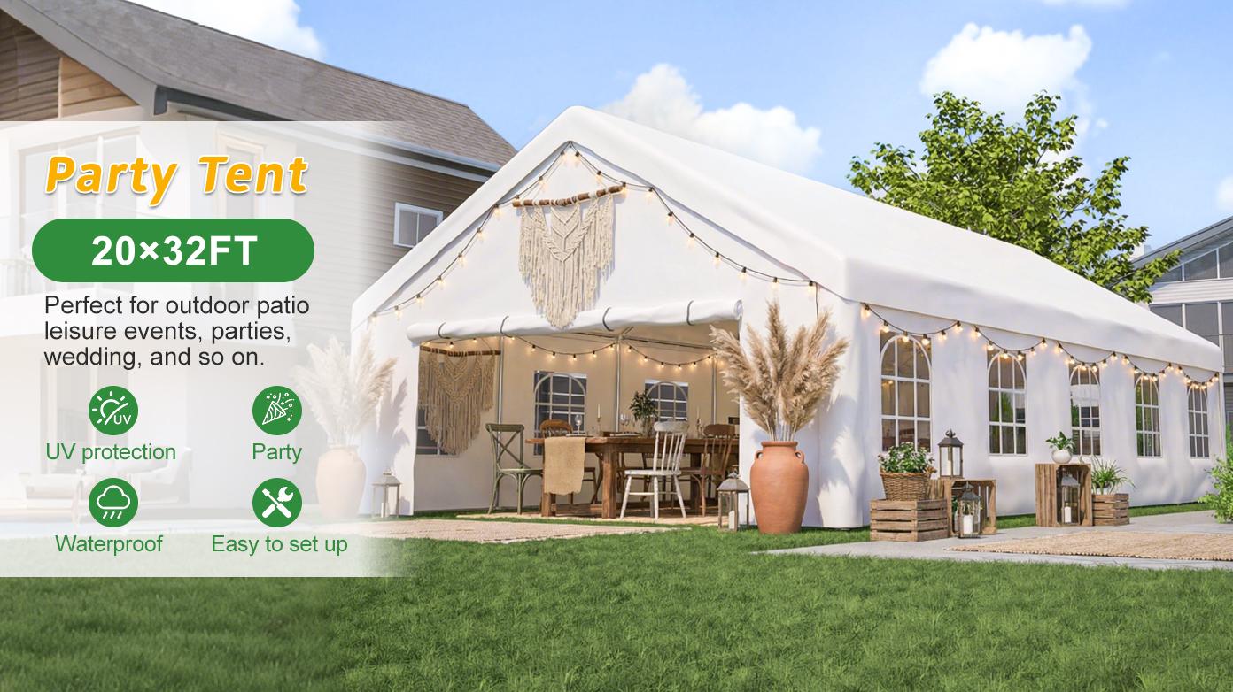 20x32 FT Party Tent with 3 Storage Bags & Removable Sidewalls, Outdoor Canopy Gazebo for Carport Camping Garden Wedding BBQ Commercial