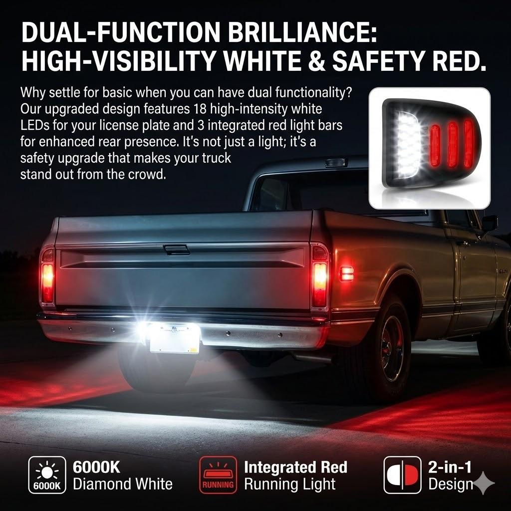 LED License Plate Light Assembly for Chevy Silverado GMC Sierra 1500 2500 3500 Tahoe Suburban Yukon Escalade,2PCS with Red OLED Neon Tube 6000K White Tag Lights Replacement Plug and Play