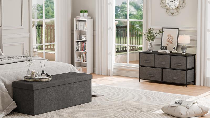 Segawe 30" Ottoman Storage Bench Folding Footrest Stool Sponge Padded Seat with Lid Beige/White/Black/ Brown