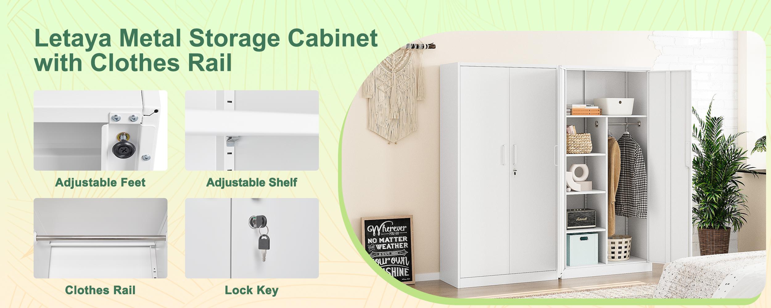 Letaya Metal Storage  White  Cabinets Locker with Lock Door, 72'' Clothing Coat Steel Storage Freestanding Wardrobe for Office, Home, School, employee,gym,Fire Department cupboard