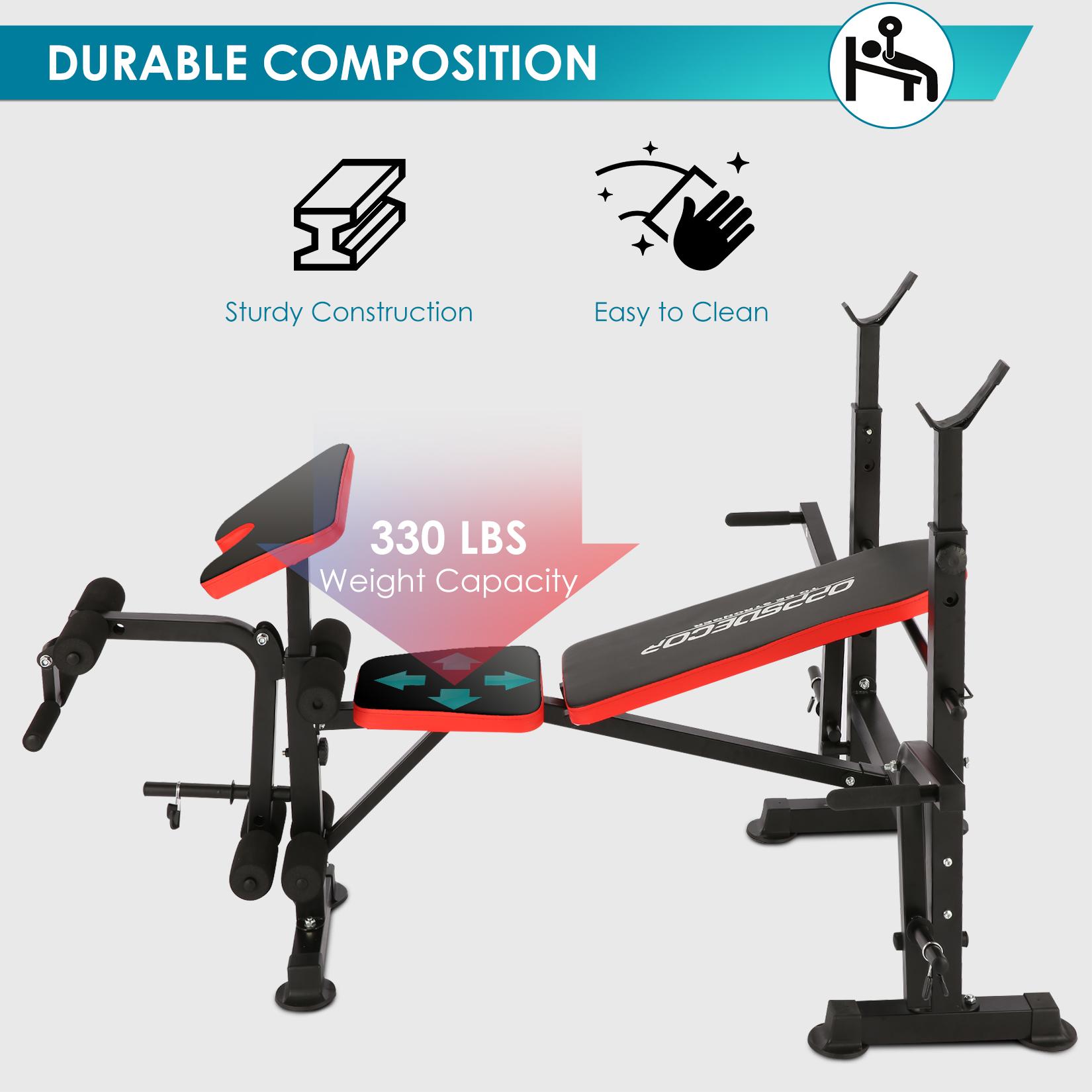 OPPSDECOR 6-in-1-660lbs Adjustable Weight Bench Set with Barbell Rack, Incline Bench Press, Leg Developer & Preacher Curl Capacity for Home Gym(bar and weight are not included)