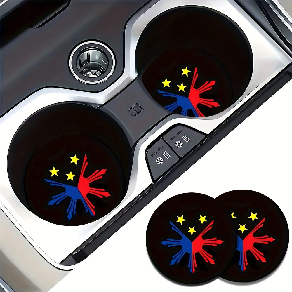 Set of 2 Philippine Sun And Stars Car Cup Holder Coasters - Non-Slip, Easy-To-Clean Rubber Inserts for Vehicle Decoration