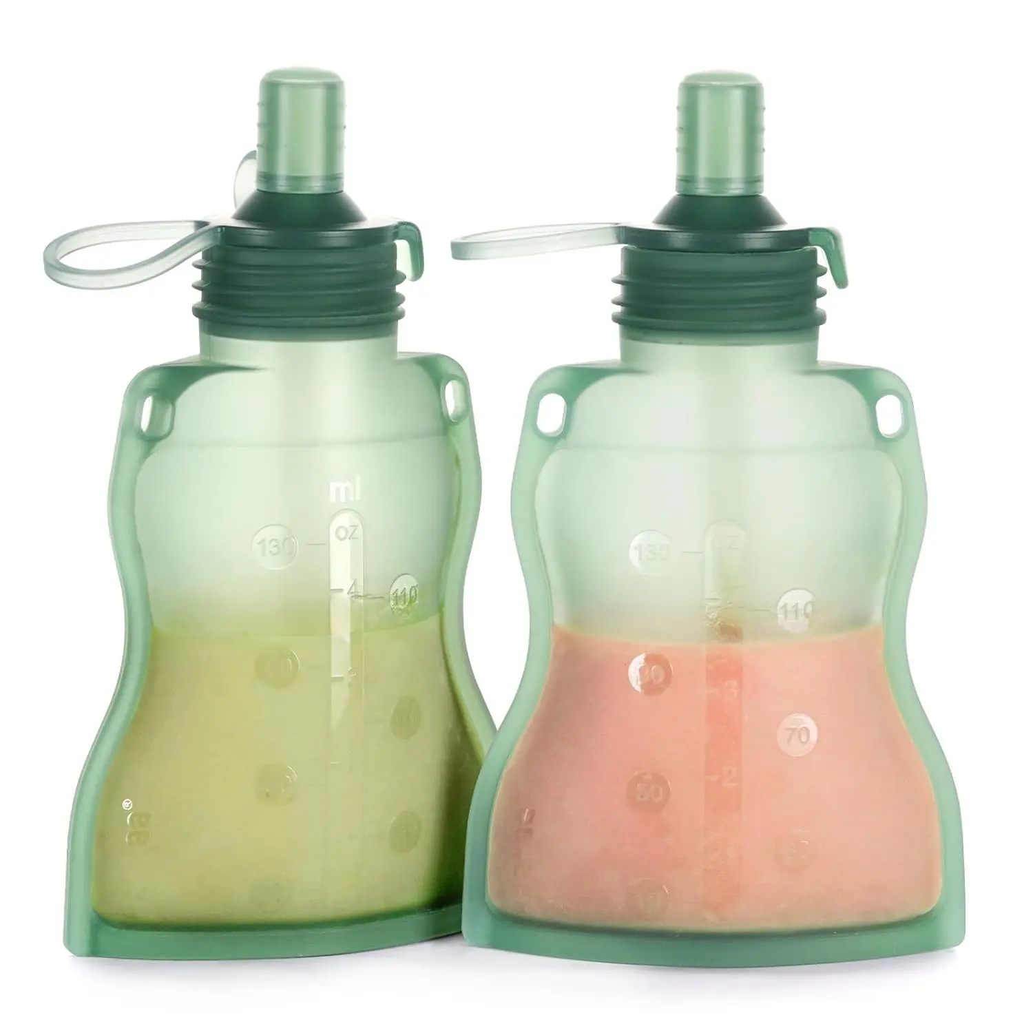 Yummy Pouch Reusable Baby Food Pouch, Reusable Pouches for Toddlers Kids Squeezable Pouch, Washable Freezer - Make Homemade Organic Food for Babies/Toddlers, 4oz, 2 Pack,6m+(Pea Green)