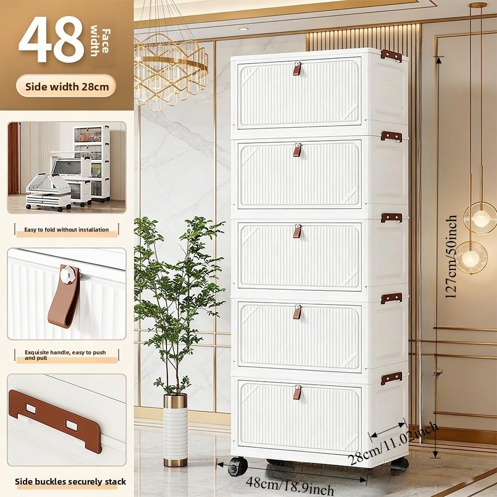 The latest multi-layer stackable transparent door storage cabinet, foldable plastic storage drawers with rollers, space-saving wardrobe storage supplies, suitable for kitchens, bedrooms, bathrooms