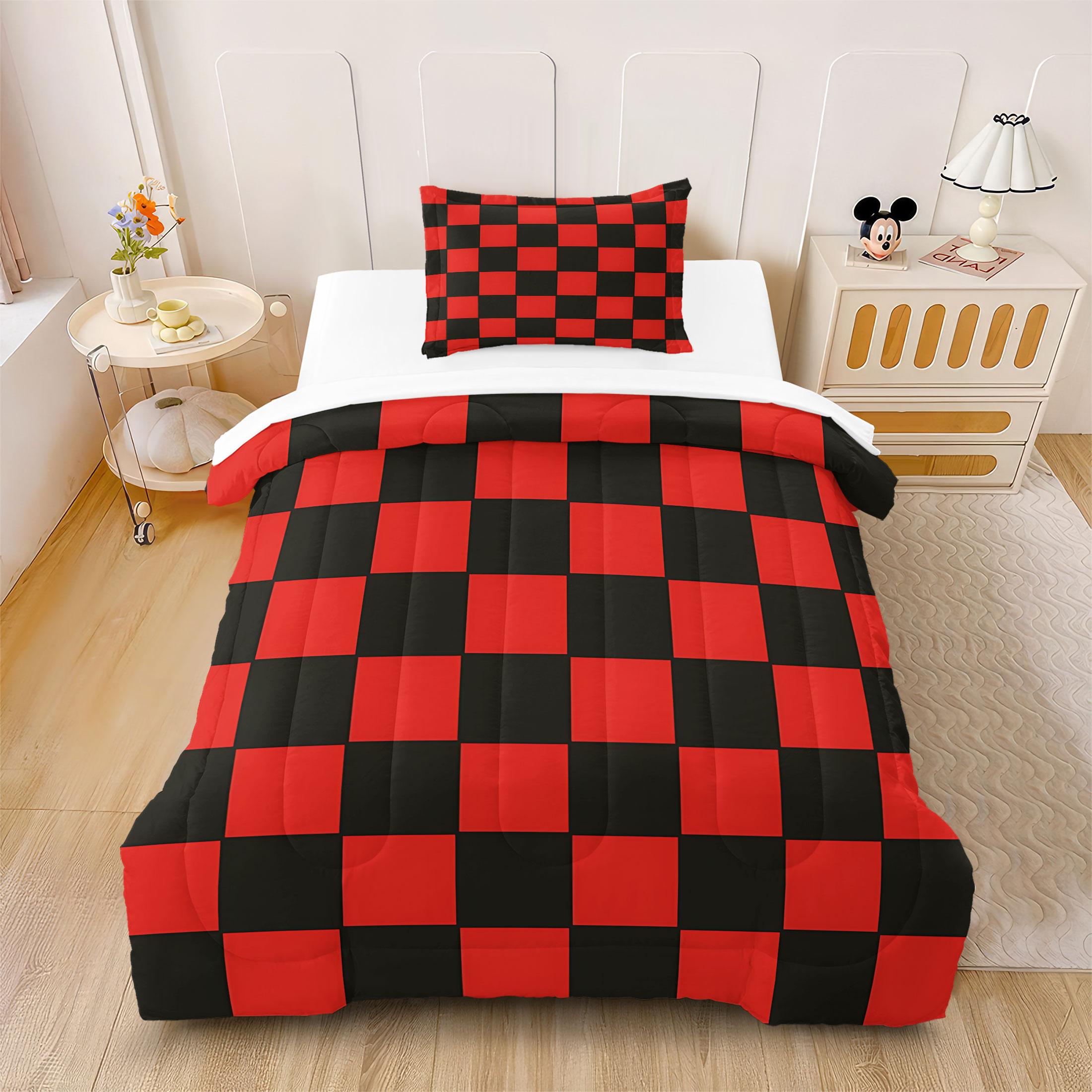 3 Pcs Geometric Checkerboard Print Comforter Set, Modern Minimalist Bedding Set, Soft Warm Lightweight with HD Digital Print, Fade Resistant & Breathable, Ideal for Bedroom Dorm Guest Room Decor, All Season Use