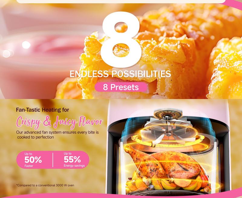 Pink Air Fryer 5QT, 8-in-1 Glass AirFryer with Visible Window, Touch Controls, Compact Design, Nonstick & Dishwasher-Safe, Easy Meal Kitchen Appliance