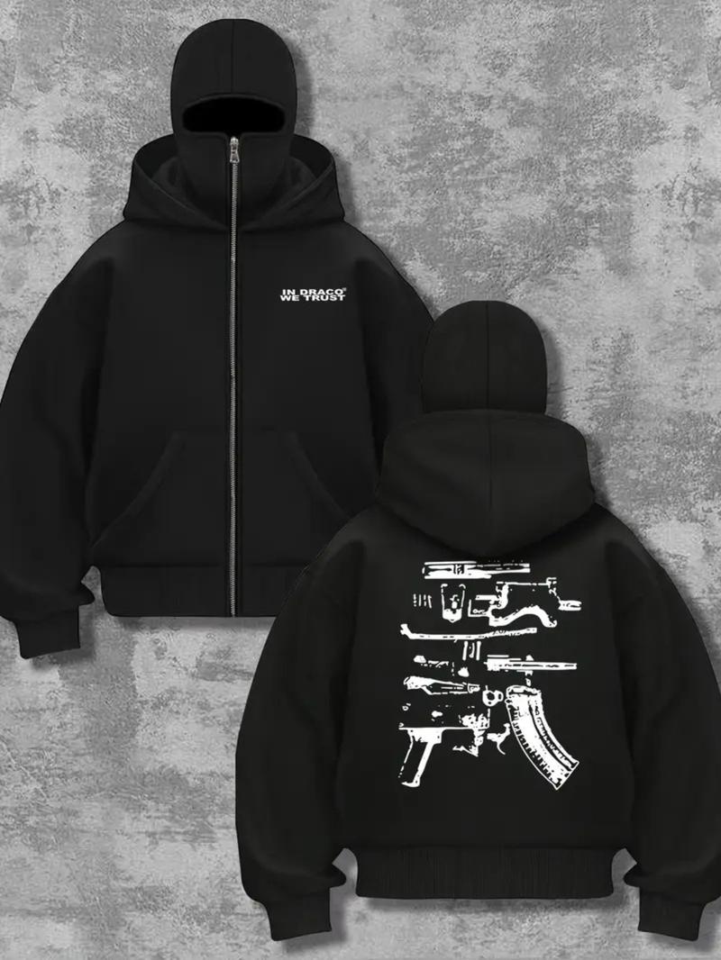 Men's Hip Hop Hoodie, Warm and Comfortable, Gun Pattern Print, Pullover Barakabra Jacket, Fall & Winter Fashion