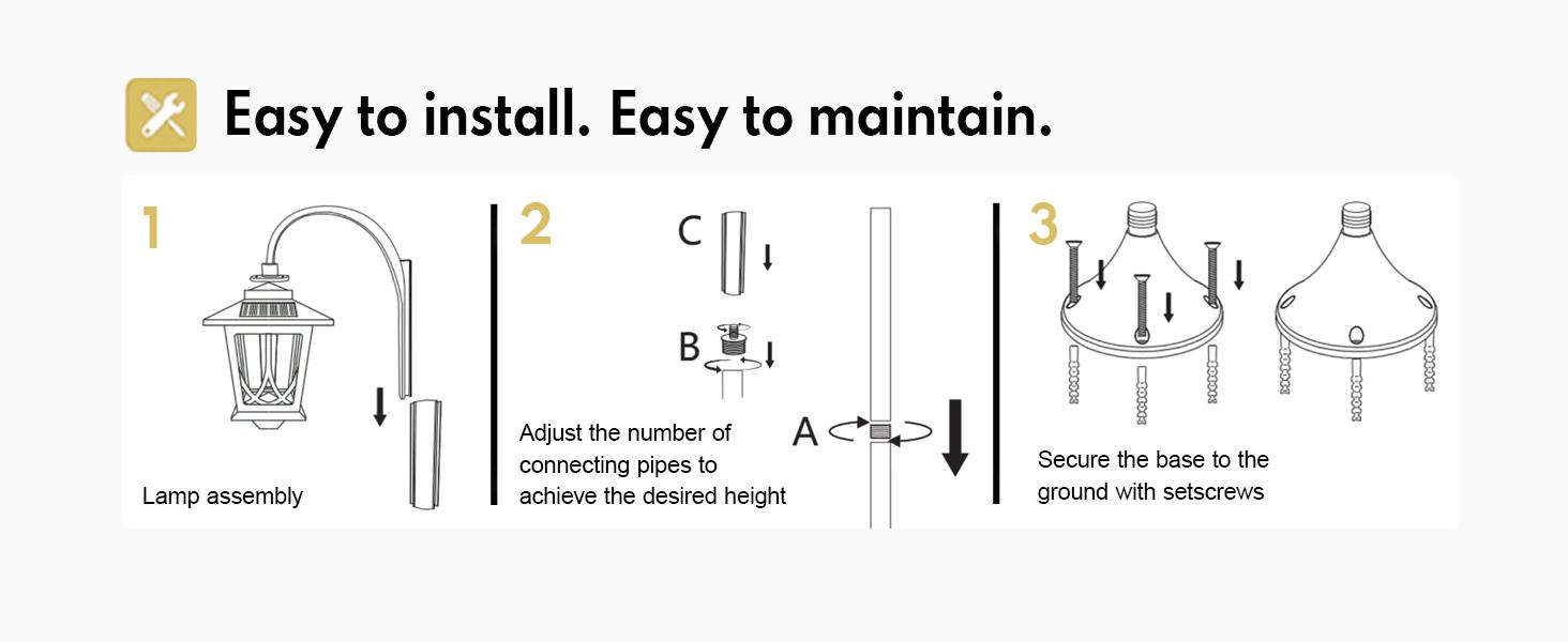 Outdoor Solar Lamp Post Lights, Solar Floor Lamps Outdoor Lights, 3-Head Waterproof Solar Powerd Lights for Garden, Lawn, Pathway, Yard, Front/ Back Door, 60 Lumens, 2 Extra Spare Bulbs, Decoration