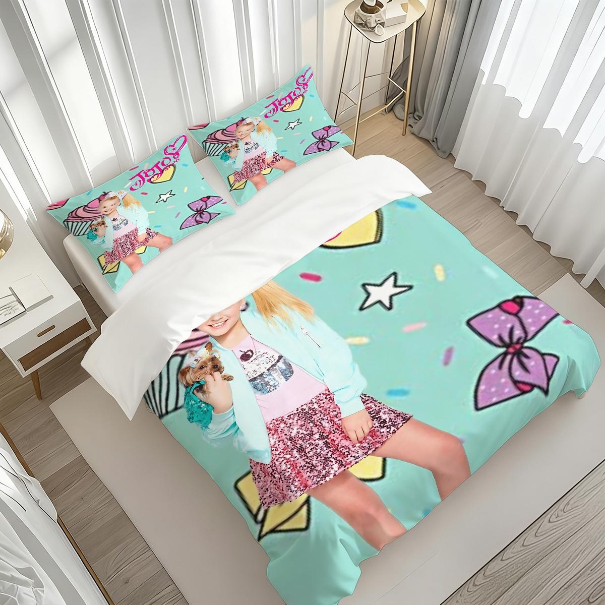3Pcs,JoJo Siwa design three-piece bedding set, soft, comfortable and skin-friendly, universal in all seasons, bedding set, no pillow core, no quilt core, suitable for bedrooms, guest rooms - (1 quilt cover + 2 pillowcases)