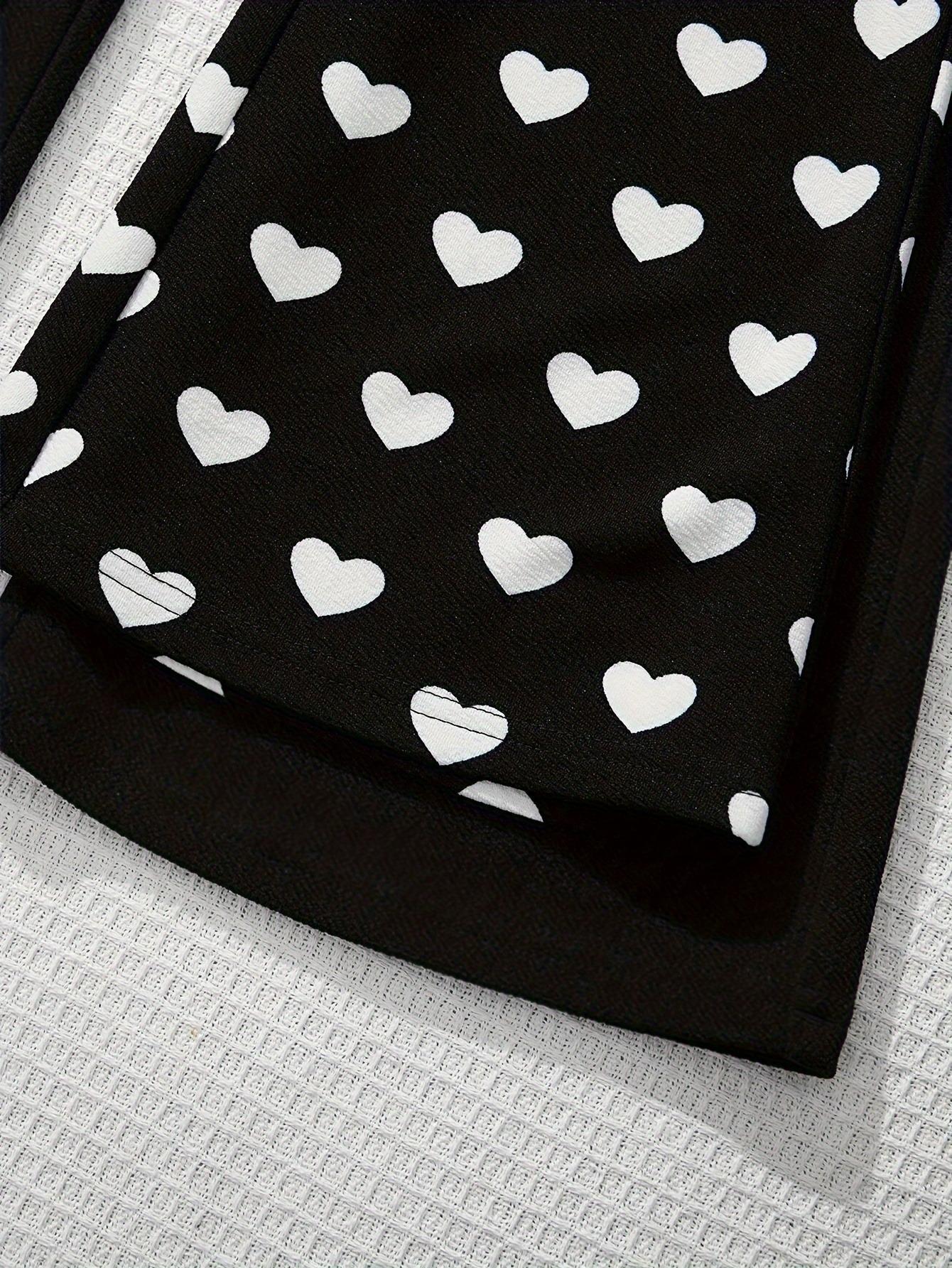 Girls 2-Pack Flared Pants Set – Solid Black & White Heart Print Elastic Waist Bell Bottoms for Kids
