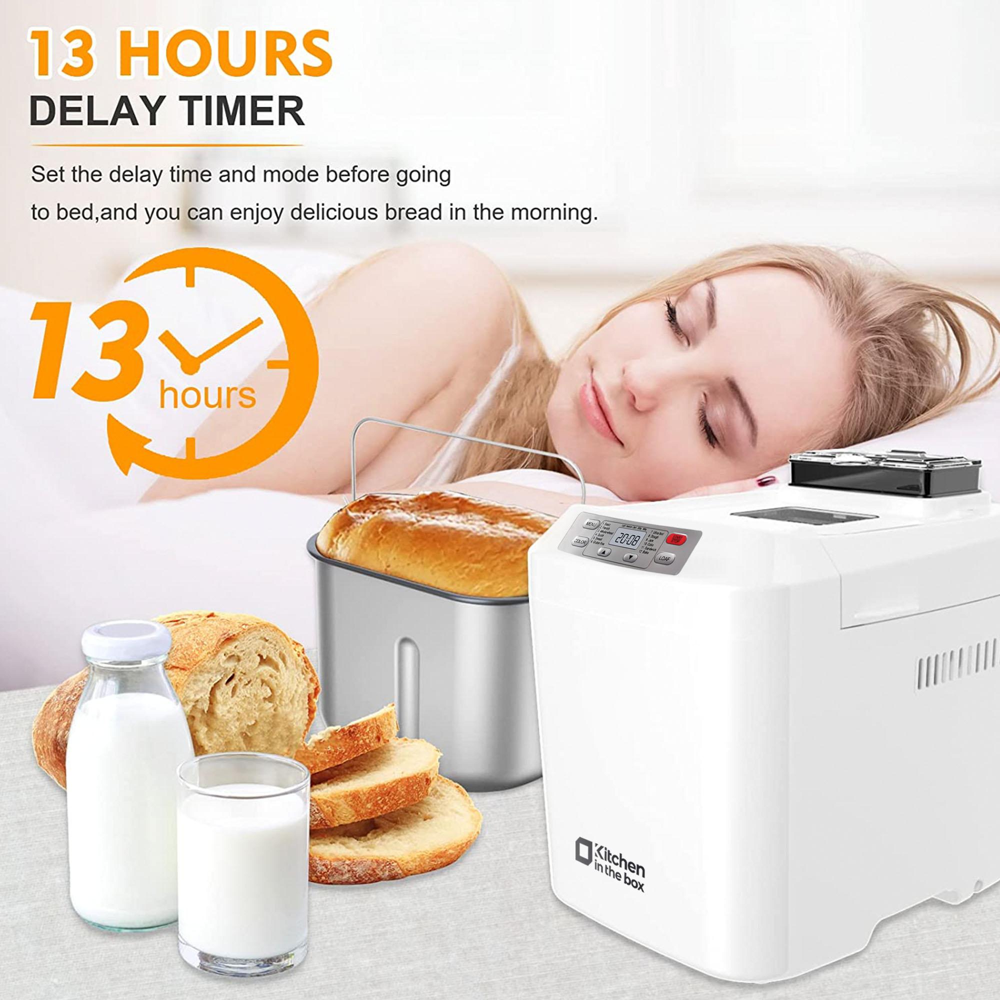 Automatic Bread Maker, Up to 2LB, 12-in-1 Bread Machine with Auto Fruit Nut Dispenser, 13 H Timer, 1 H Keep Warm, Gluten-Free, 3 Crust Colors Automatic Bread Maker, Up to 2LB, 12-in-1 Bread Machine with Auto Fruit Nut Dispenser, 13 H Timer, 1 H Keep Warm, Gluten-Free, 3 Crust Colors