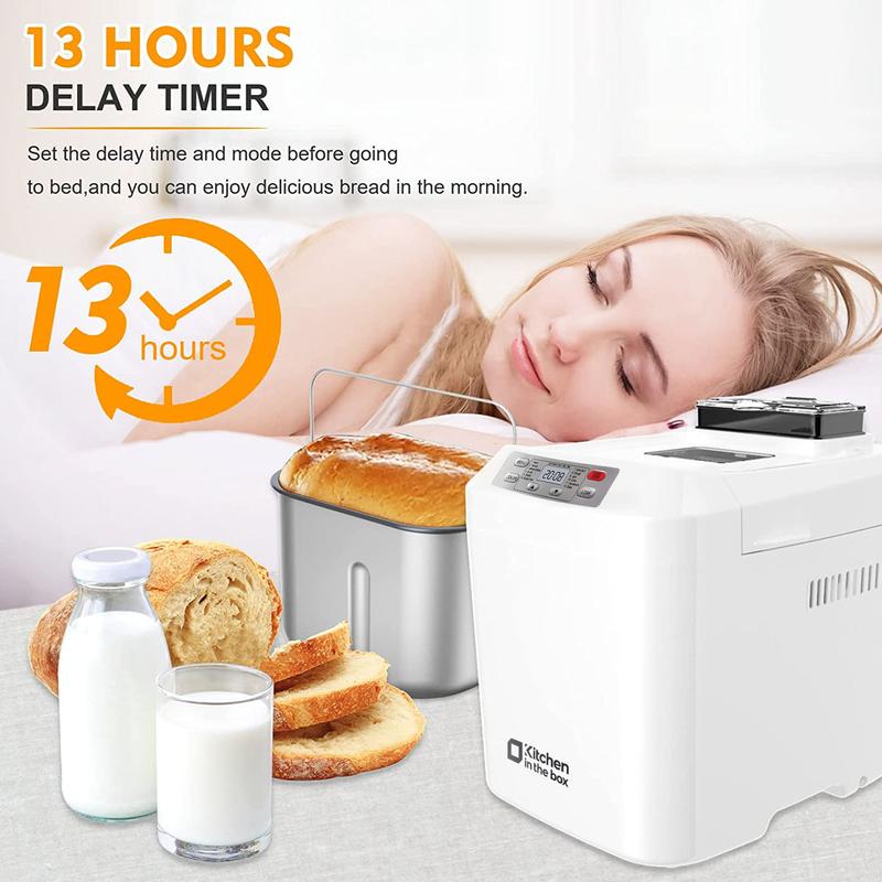 Automatic Bread Maker, Up to 2LB, 12-in-1 Bread Machine with Auto Fruit Nut Dispenser, 13 H Timer, 1 H Keep Warm, Gluten-Free, 3 Crust Colors Automatic Bread Maker, Up to 2LB, 12-in-1 Bread Machine with Auto Fruit Nut Dispenser, 13 H Timer, 1 H Keep Warm, Gluten-Free, 3 Crust Colors