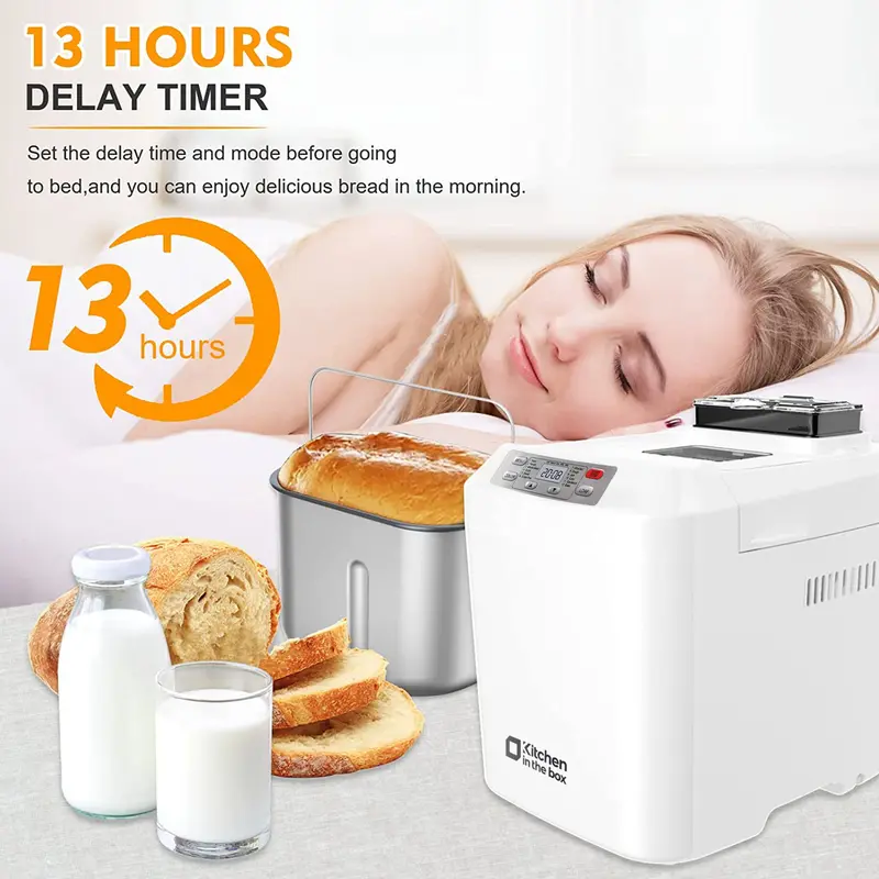 Kitchen in the box Bread Maker Machine, 12-in-1 Automatic Bread Maker with Auto Fruit Nut Dispenser, 2 LB Large Capacity, Gluten-Free, 13H Delay Timer, 1H Keep Warm, 3 Crust Colors Kitchen in the box Bread Maker Machine, 12-in-1 Automatic Bread Maker with Auto Fruit Nut Dispenser, 2 LB Large Capacity, Gluten-Free, 13H Delay Timer, 1H Keep Warm, 3 Crust Colors