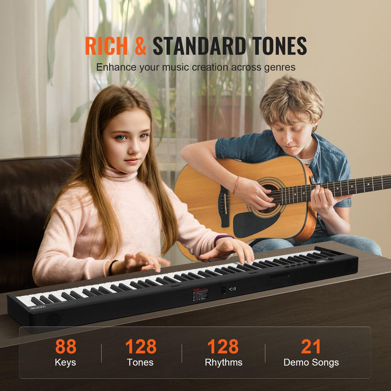 VEVOR 88 Key Folding Keyboard Piano, Bluetooth MIDI, Portable Electronic Digital Foldable Piano with Sustain Pedal Bag Touch Sensitive Keys Headphones, Rechargeable for Beginners Teens Adults, Black