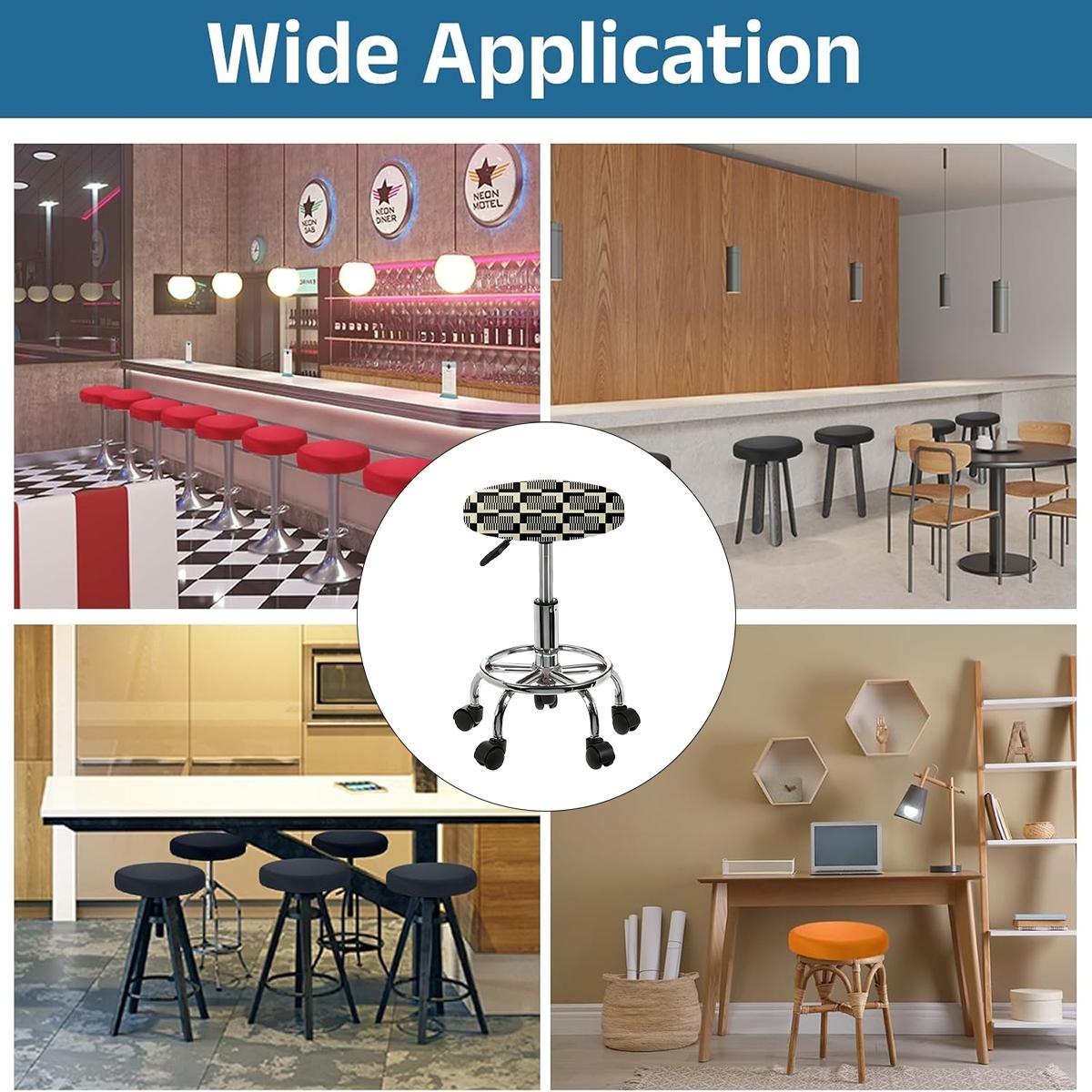 2/4/6/8PCS black and white geometric digital printing pattern universal elastic round stool cover for all seasons, elastic, suitable for bar chair covers, outdoor chairs, small round cushion covers, restaurants, cafes, etc