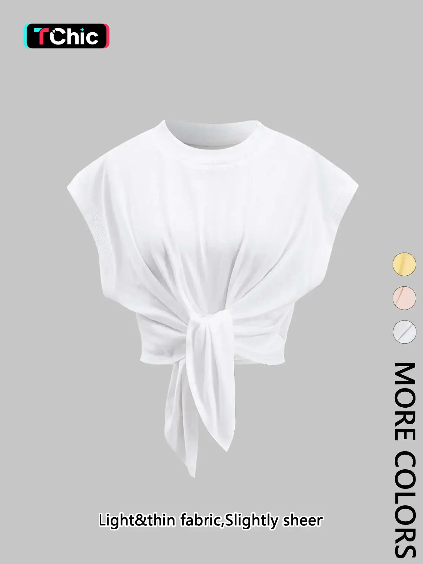 Women's Comfortable Loose Stylish Solid Color Front Tie Batwing Sleeve T-Shirt, Casual Minimalist Basic Summer Everyday Top