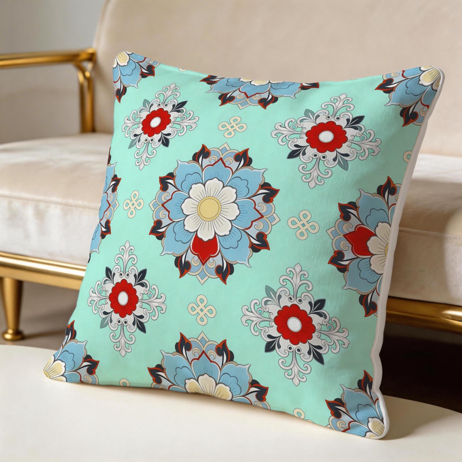 1 Piece Watercolor Landscape Checkered Throw Pillow, HD Digital Printed Cushion, Soft Cozy Accent Pillow for Sofa, Chair and Bedroom Decor with Invisible Zipper, Non-Fading