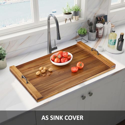 GARVEE30 x 22 Inch Acacia Wood Noodle Board Stove Cover with Handles, Wood Stove Top Cover Board for Electric Stove Gas Stove, Counter Space Sink Cover RV Stove Top Cover, Decorative Tray