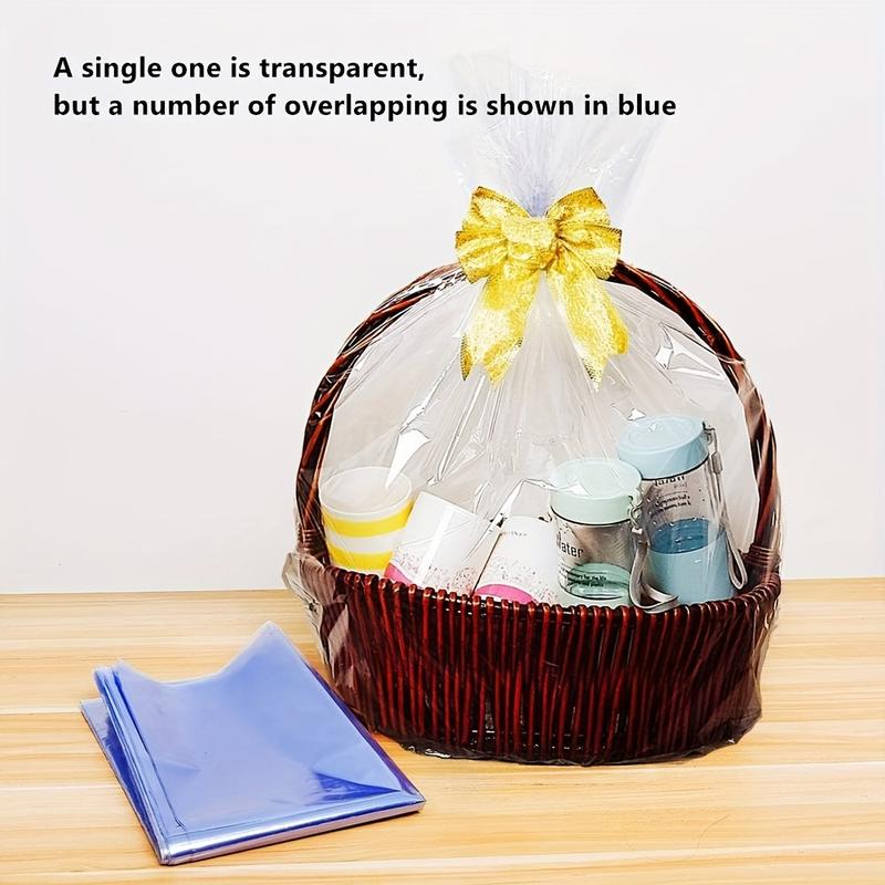 10pcs Large Shrink Wrap Bags for Gift Baskets, Transparent PVC Heat Seal Bags, 20x28/24x32/28x35 Inches, Easter Halloween Christmas Valentine's Day