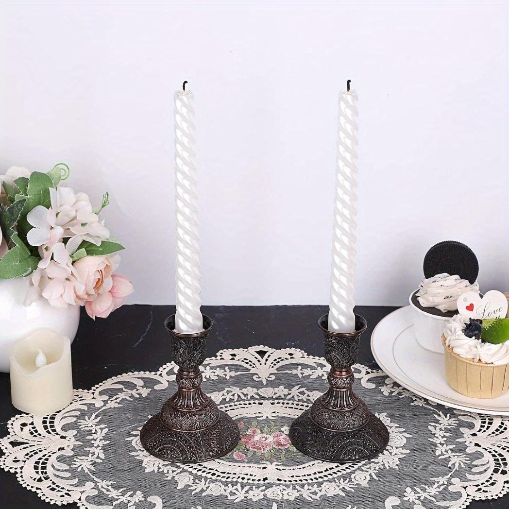 Vintage Bronze Relief Metal Candle Holder Set, 2 Pieces, 3.9 Inches Tall, Intricately Carved, Ideal for Weddings, Formal Dinners, Church, Christmas, Home Decor