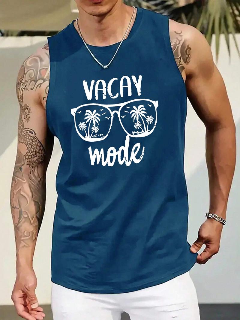 Men's Regular Fit Palm Tree Print Tank Top, Casual Comfy Sleeveless Top for Summer, Fashion Men's Clothes for Beach Vacation, Menswear, Sleeveless Tank Tops