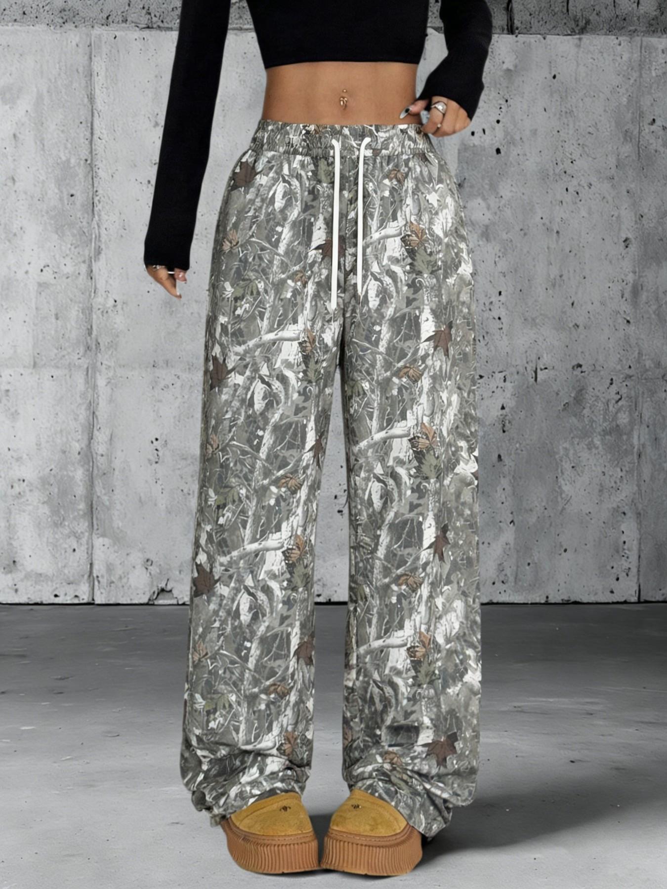 Unisex Camo Print Trousers, Casual Comfy Breathable Straight Leg Trousers for Daily Wear, Fashion Camouflage Print Bottoms for Summer, Pants