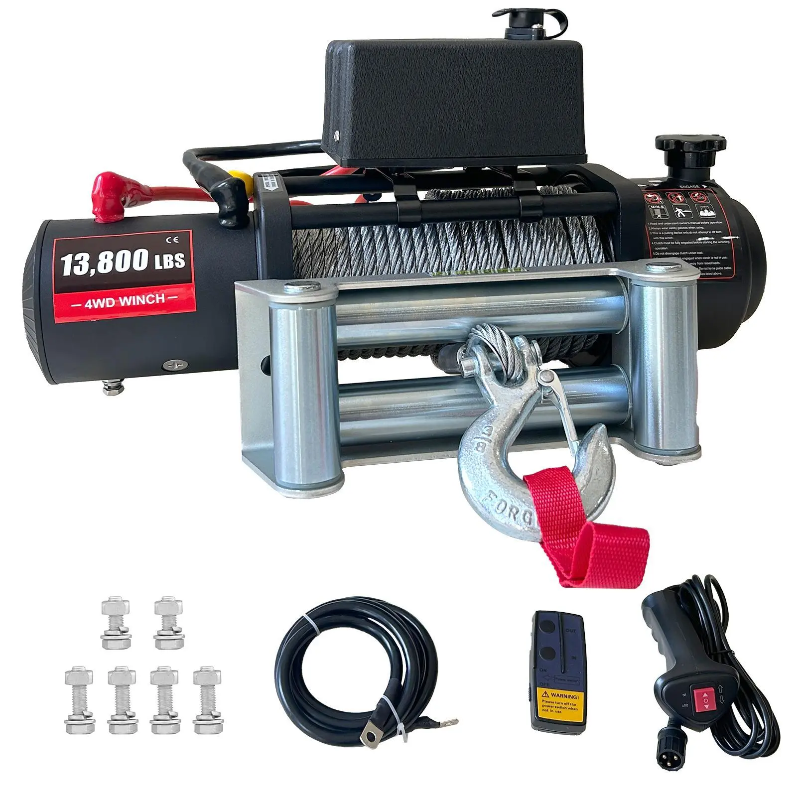 12V Heavy Duty Electric Winch 13800 lbs, 6.5hp Motor 78ft Steel Cable, IP67 Waterproof, Remote Control, Off-Road Recovery Tool for Truck SUV UTV
