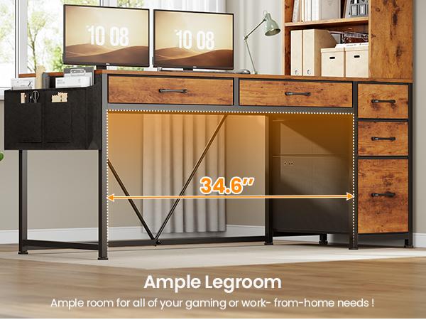 SEDETA 47.2 Inch Reversible Gaming Desk with LED Lights Drawer Storage Bookshelf for Small Spaces Furniture Office Tables Cabinets Wood Design Modern