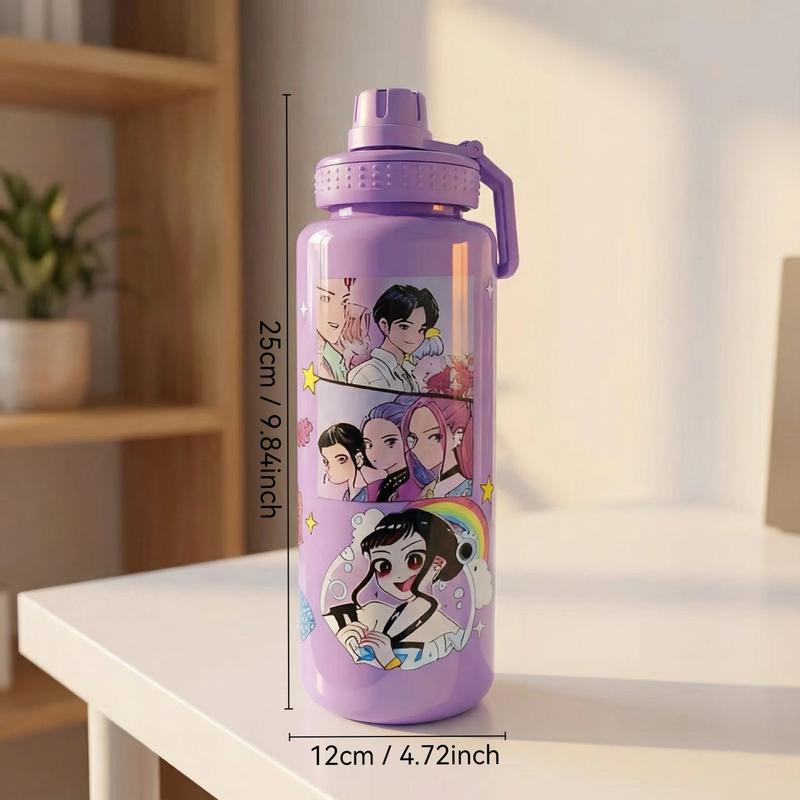 K-Pop Ghost Hunter Theme Totem Water Bottle Tumbler, Reusable Hard Plastic with Lid and Straw, 1000ML Eco-Friendly Alternative, Perfect for School and Travel