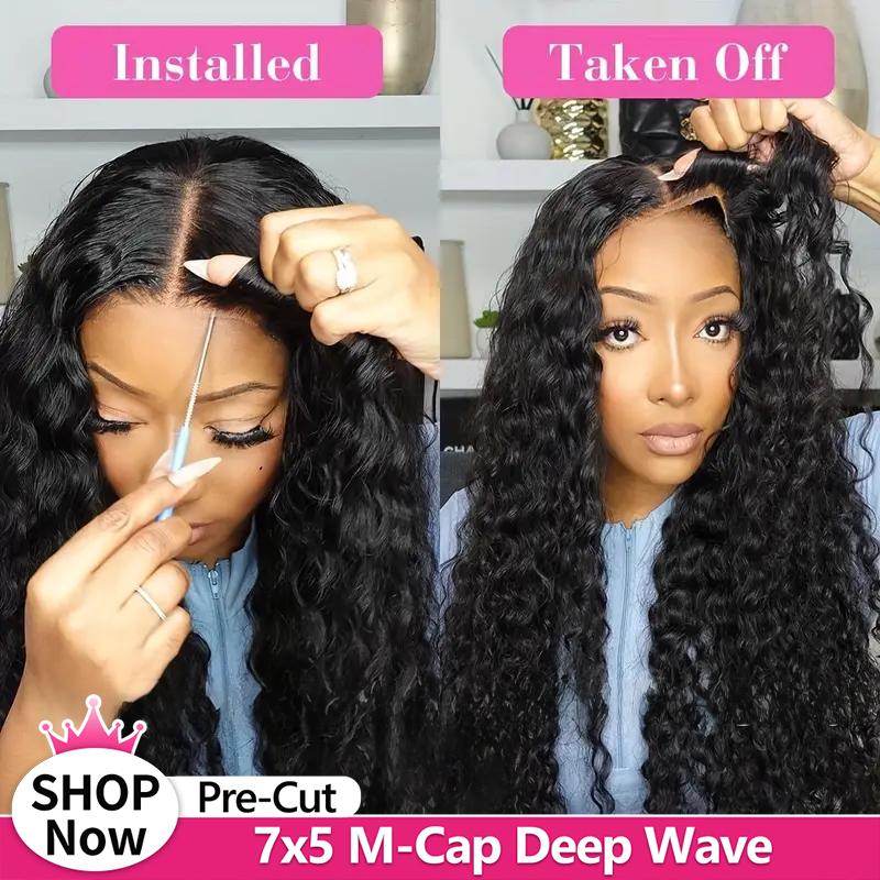 Bling Hair Wear and Go Glueless Human Hair Wigs Pre-cut Lace 7x5 Body Wave/Straight/Deep Wave Human Hair Wigs For Women Ready To Wear TikTokShopBlackFriday