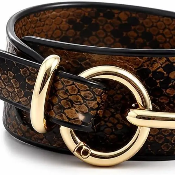 Brown Bangle, Wide Tortoise Look Cuff with Gold Tone Links