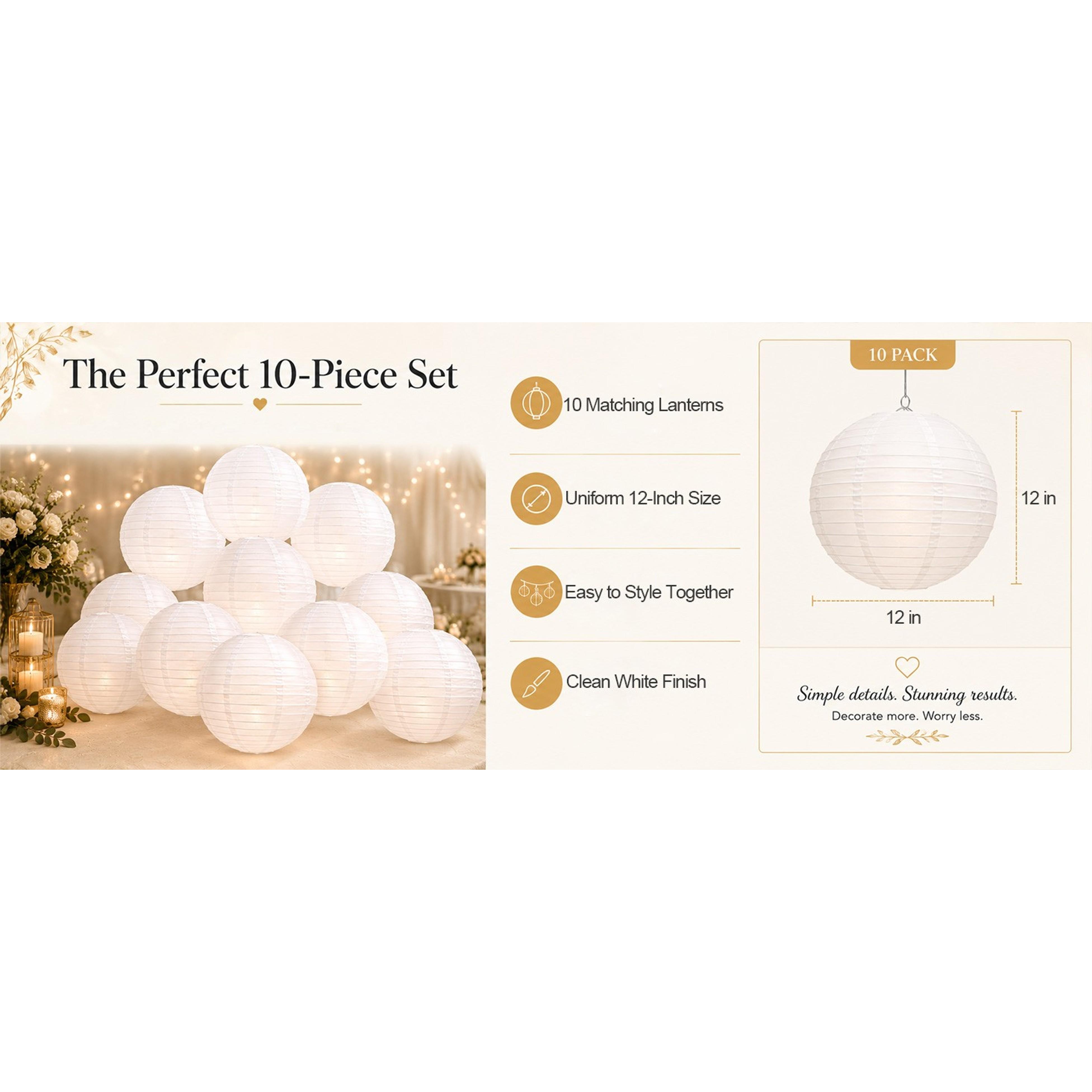 12 Inch White Round Paper Lanterns (10 Pack) - Chinese Lanterns for Hanging Décor, Wedding & Party DecorationsGift 12 Inch White Round Paper Lanterns (10 Pack) - Chinese Lanterns for Hanging Décor, Wedding & Party DecorationsGift