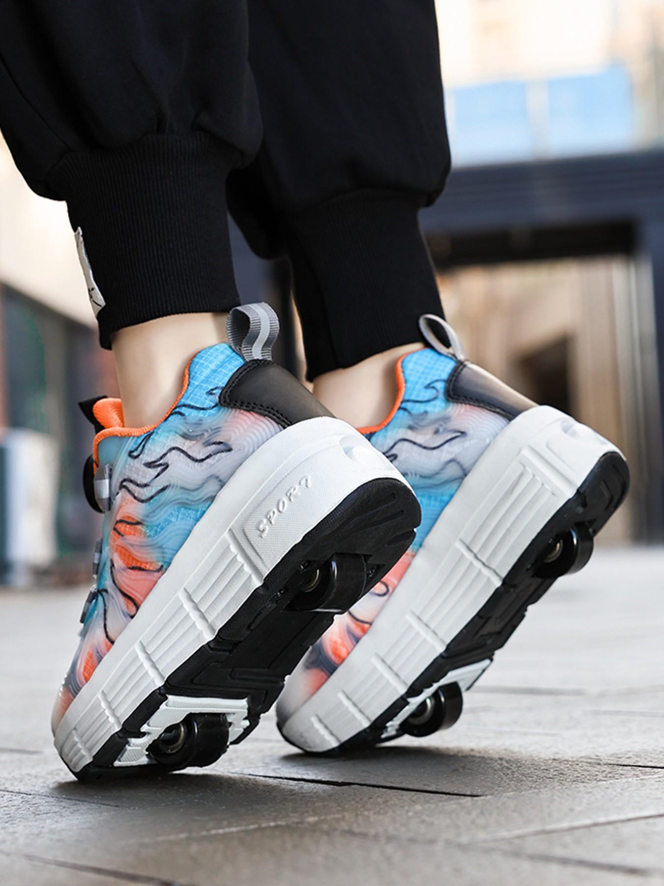 Dual-Wheel Roller Skates, Detachable Wheels, Colorblock Design, Anti-Slip Sole, Adjustable Velcro, Sporty Style, All Seasons, Sports Roller Skates, Shoes with wheels